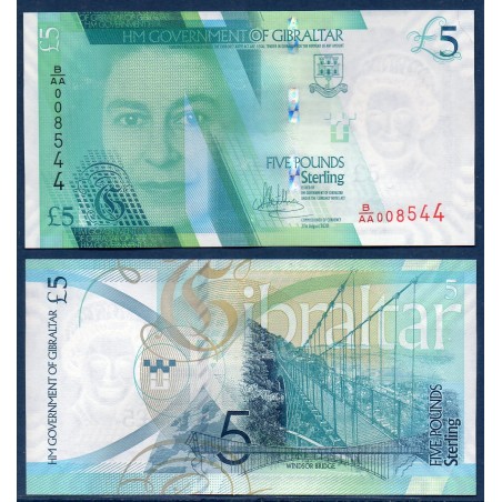 Gibraltar P.42, neuf Billet de 5 pounds 2020 bleu vert