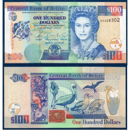 Belize P71a, neuf Billet de 100 dollars 2003 oiseaux