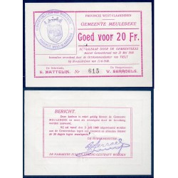 Belgique West-Vlaanderen, bon pour 20 Francs 1940