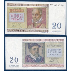 Belgique P.132a, Neuf Billet de 20 Francs 1956 Lassus