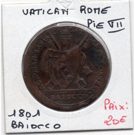 Vatican PIE PIVS VII 1 Baiocco 1801 TTB, KM 1263 pièce de monnaie