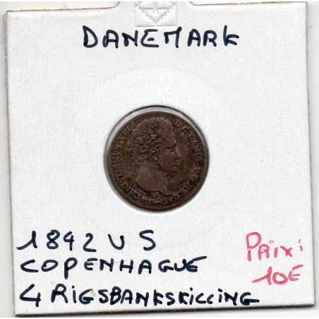 Danemark 4 Rigsbankskilling 1842 VS Copenhague TTB-, KM.721 Christian VIII