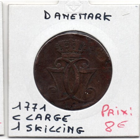 Danemark 1 skilling 1771 C Large B, KM.616 Christian VII