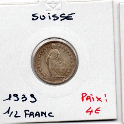 Suisse 1/2 franc 1939 Sup, KM 23 pièce de monnaie