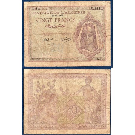 Algérie P.92b, B, Billet de 20 Francs 29.11.1944 figuier barbarie