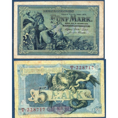 Allemagne P.8a, TB Billet de 5 Mark 1904 Germania