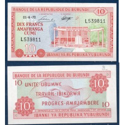 Burundi P.20b, Spl, Billet de 10 Francs 1970 Place Révolution