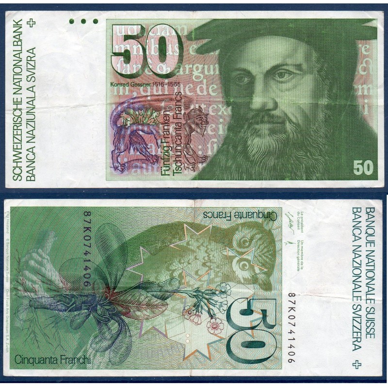 Suisse P.56g, TTB, Billet de 50 Francs 1987 Conrad Gessner