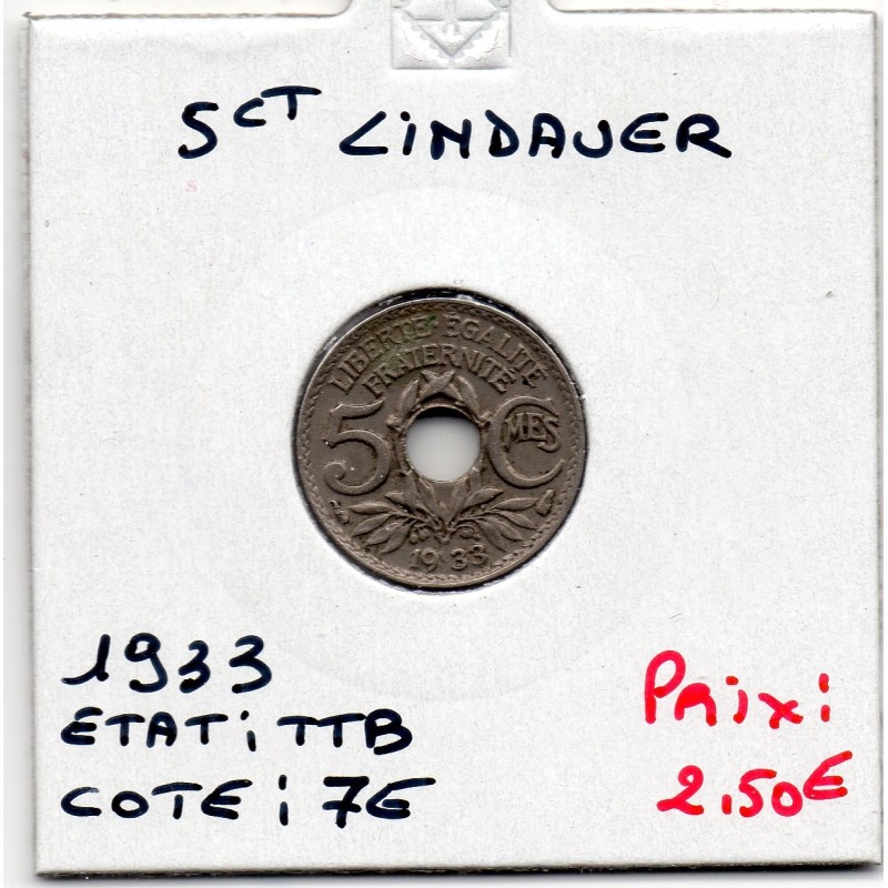 5 centimes Lindauer 1933 TTB, France pièce de monnaie