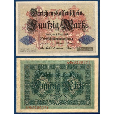 Allemagne P.49b, Spl Billet de 50 Mark 1914 7 Digits