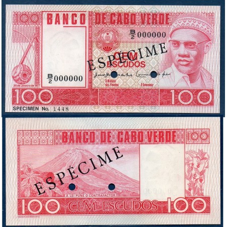 Cap vert P.54s, Neuf, Billet de 100 escudos 1977 specimen Cabral Fogo