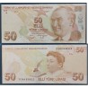 Turquie P.225b, Sup+ Billet de 50 Lira 2009 Fatma Aliye