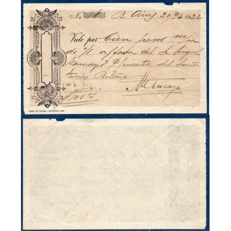 Espagne cheque, TTB Billet de 100 pesetas 1922