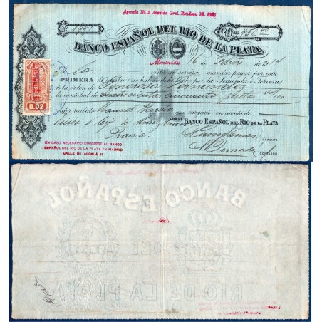 Espagne cheque banco Espanol del rio de la plata 450 pesetas 1914