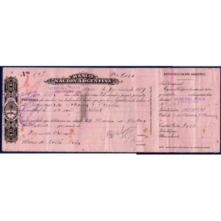 Espagne cheque banco de la nacion argentina 2000 pesetas 1931