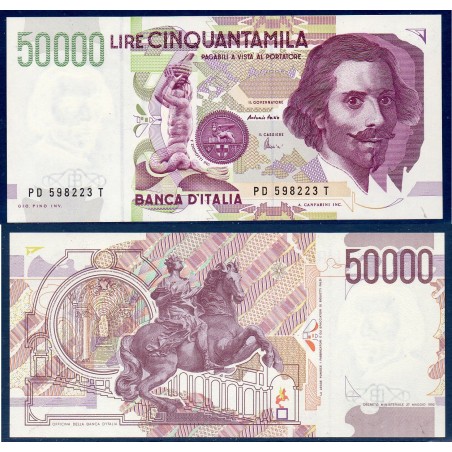 Italie P.116c, Neuf Billet de 50000 Lire 1997-1999 Bernini