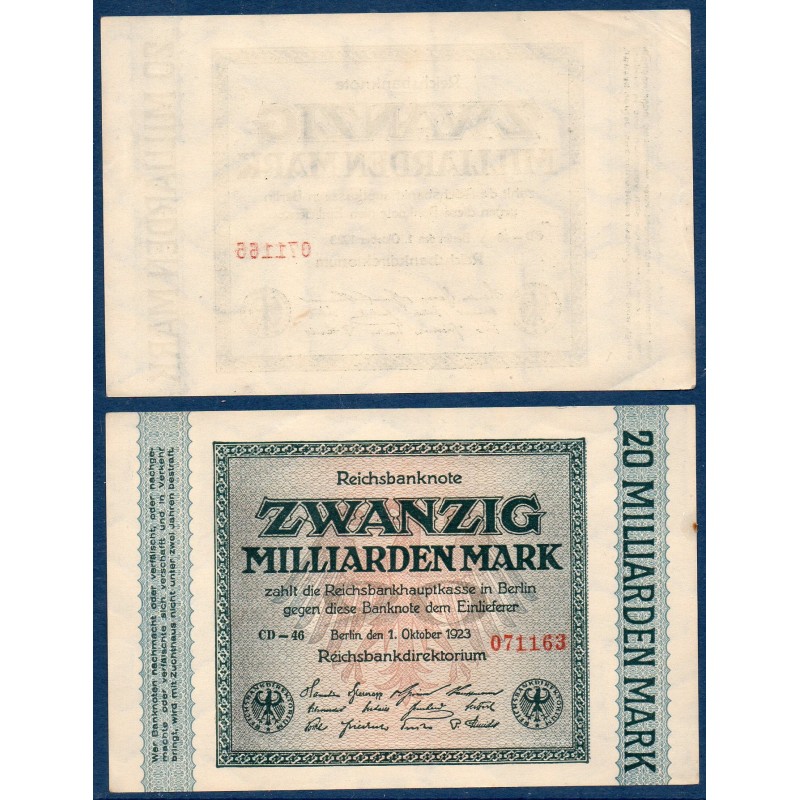 Allemagne P.118a, Sup Billet de 20 milliard Mark 1923 Etoile