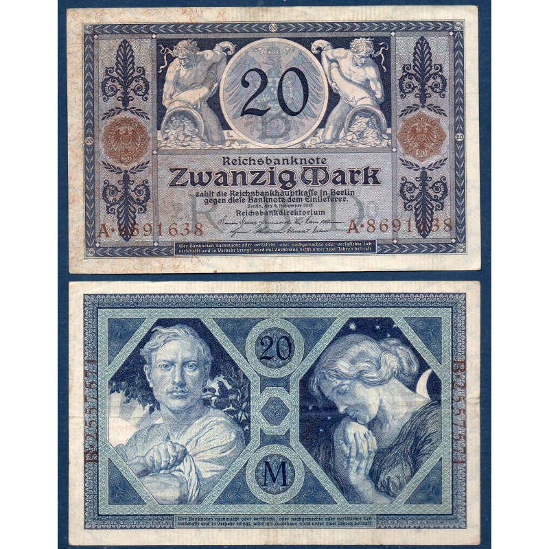 Allemagne P.63a, TB Billet de 20 Mark 1915 Couple