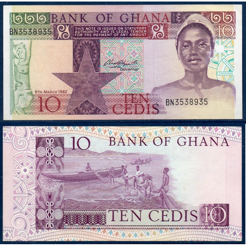 Ghana P.20d, Sup, Billet de 10 Cedis 1982 Pêcheurs