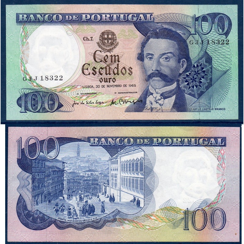 Portugal P.169a, Spl, Billet de 100 Escudos 1965 Castelo Branco