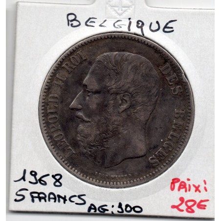 Belgique 5 Francs 1868 TTB+, KM 24 pièce de monnaie