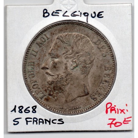 Belgique 5 Francs 1868 Spl/FDC, KM 24 pièce de monnaie