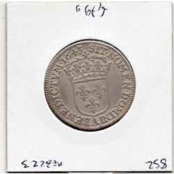 1/4 Ecu Meche courte 1643 A. Paris Louis XIV pièce de monnaie royale