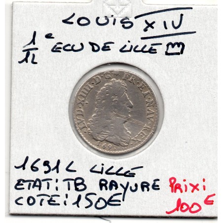 1/12 Ecu 8L Portrait de Lille 1691 L Lille TB- Louis XIV pièce de monnaie royale