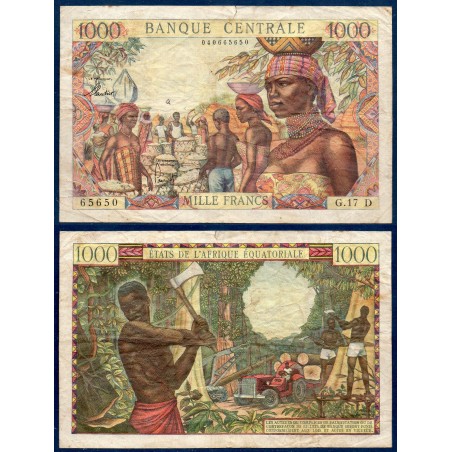 Etats Afrique Equatoriale P.5h Gabon, TB, Billet de 1000 Francs 1963 marché