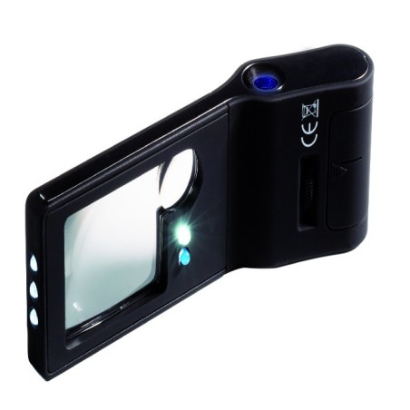 Loupe de poche lumineuse 6 en 1 avec microscope 15x