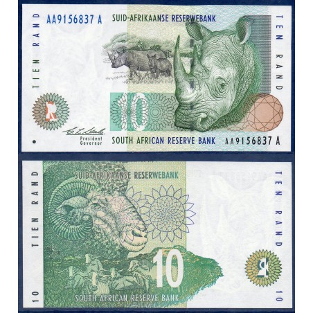 Afrique du sud P.123a, Neuf, Billet de 10 rand 1993 Rhinocéros