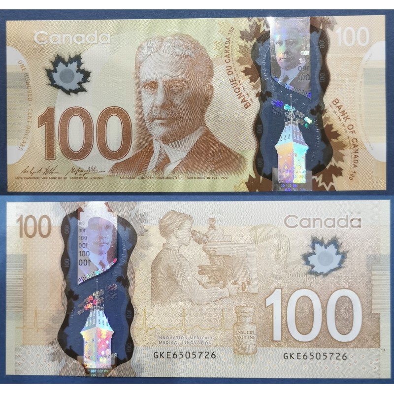 Canada P.110c neuf, Billet de 100 dollar 2011 Robert Borden