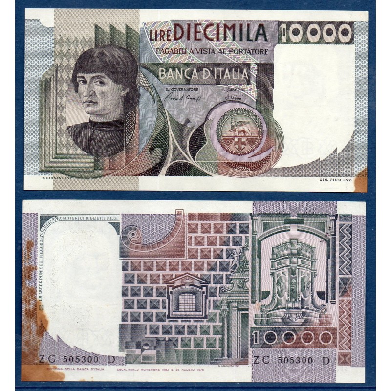 Italie P.106b, SPL tache Billet de 10000 Lire 1980-1982 Castagno