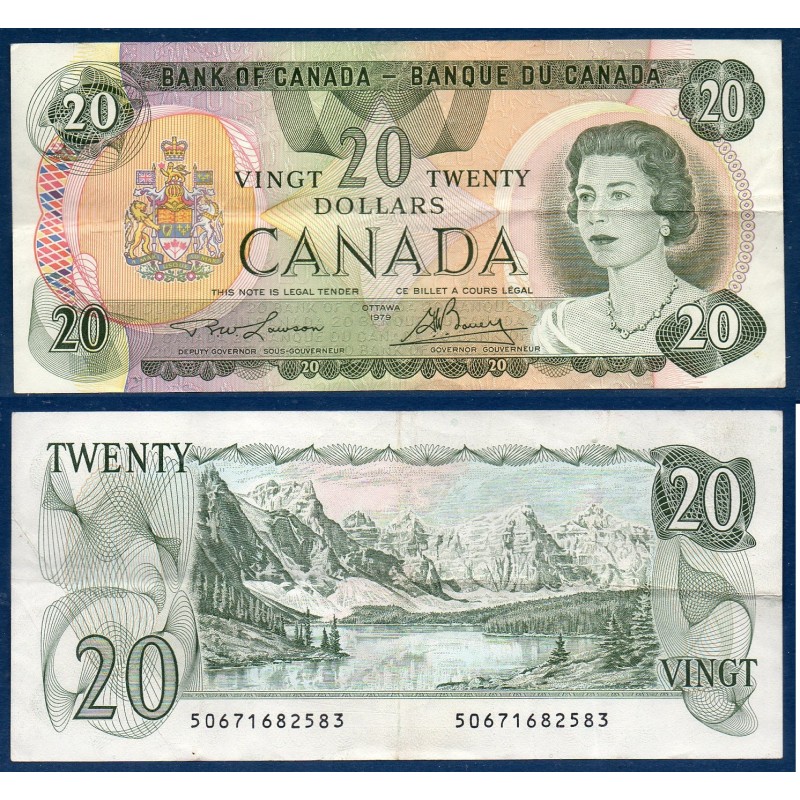 Canada P.93a, TTB+ Billet de 20 dollar 1979 Lac Moraine