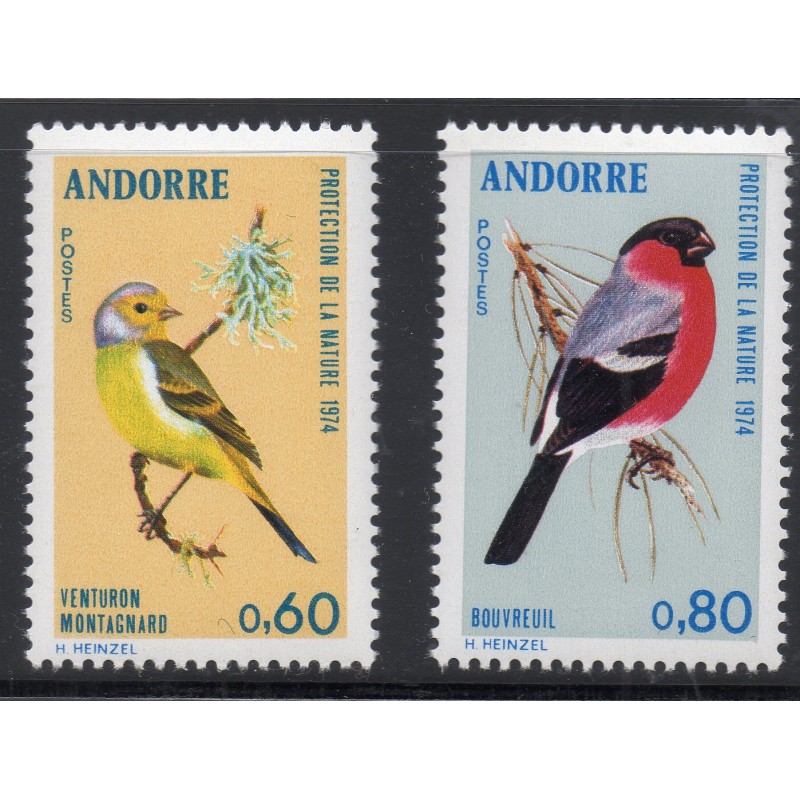 Timbres Andorre Yvert No 240-241 Nature oiseaux neufs ** 1974