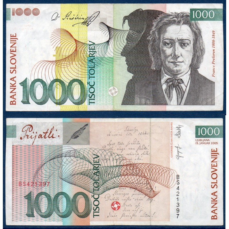 Slovénie P.32c, TTB, Billet de 1000 Tollarjev 2004 Preseren