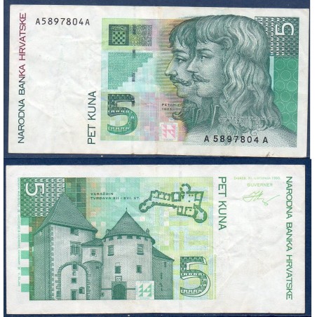 Croatie P.28, TTB Billet de 5 Kuna 1993 Zrinski Frankopan