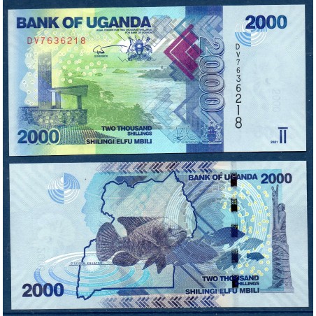 Ouganda P.50f, Neuf, Billet de 2000 Shillings 2021 Poissons