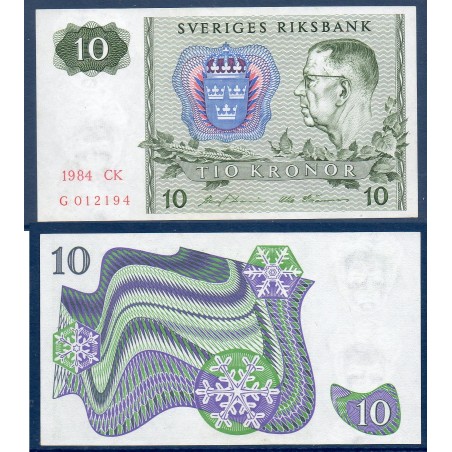 Suède P.52e, Neuf, Billet de 10 Kronor 1980-1990 Flocons