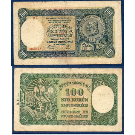 Slovaquie P.11a, TB-, Billet de 100 Korun 1940 Pribina