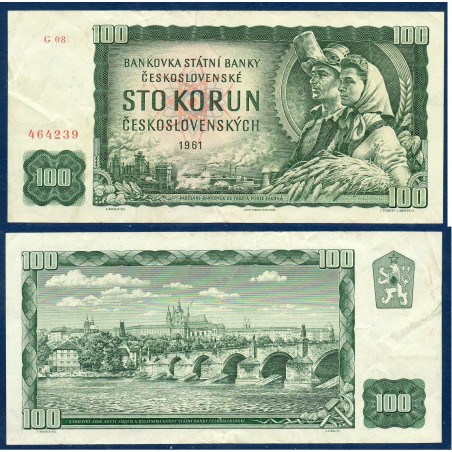 Tchécoslovaquie P.91k, TTB Billet de 100 Korun 1961 série G