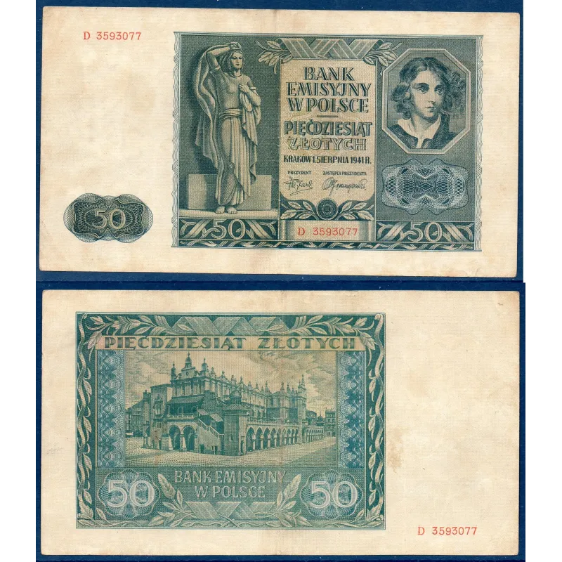 Pologne P.102, TB Billet de 50 zlotych 1941 Tuchhalle