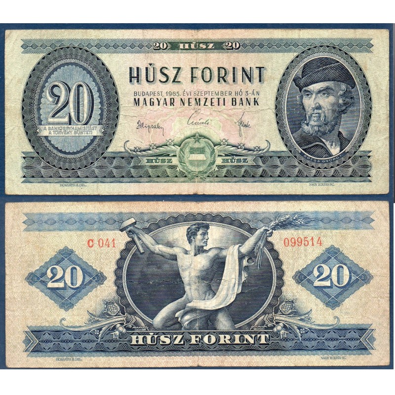 Hongrie P.169d, TB Billet de 20 Forintz 1965 Dozsa Gyorgy