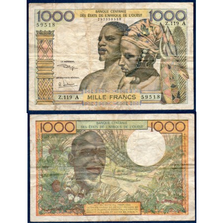 BCEAO P.103Aj COte d'Ivoire, TB Billet de 1000 Francs CFA 1966 couple