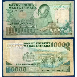 Madagascar P.74b, TB Billet de 10000 Francs - 2000 ariary 1988-1994