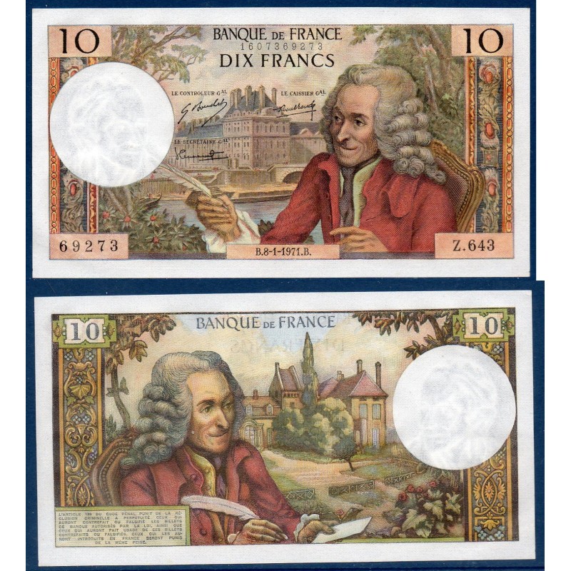 10 Francs Voltaire Neuf 8.1.1971 Billet de la banque de France