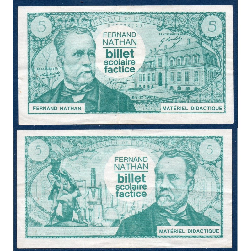 5 francs Pasteur TTB Billet Scolaire Nathan factice