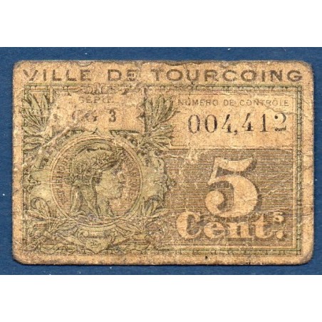 Bon de denrée ville de Tourcoing 5 centimes B ND pirot 59.3235 Billet