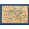 Bon de denrée ville de Tourcoing 5 centimes B ND pirot 59.3235 Billet