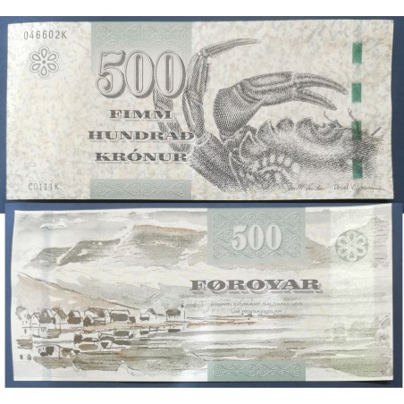 Iles Féroe P.32, Neuf Billet de 500 Kronur 2011 vrabe